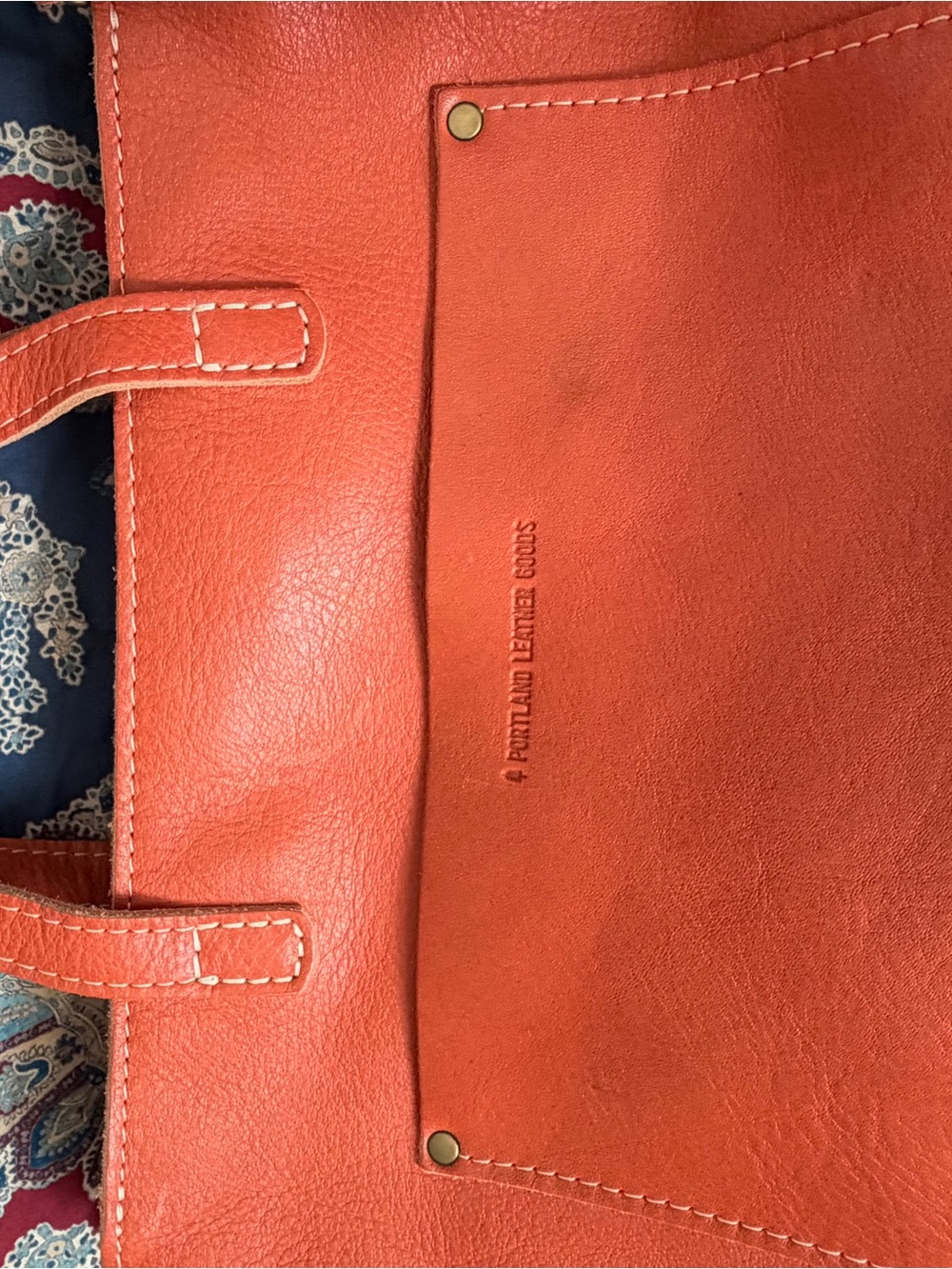 Portland Leather Goods Orange Leather Crossbody Tote Bag Handcrafted - Picture 4 of 6